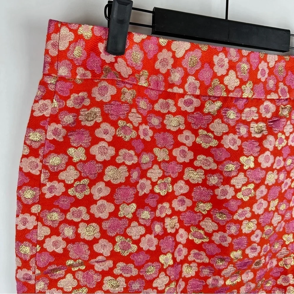 J. Crew Floral Pink and Orange Metallic Pencil Skirt | US Size 10